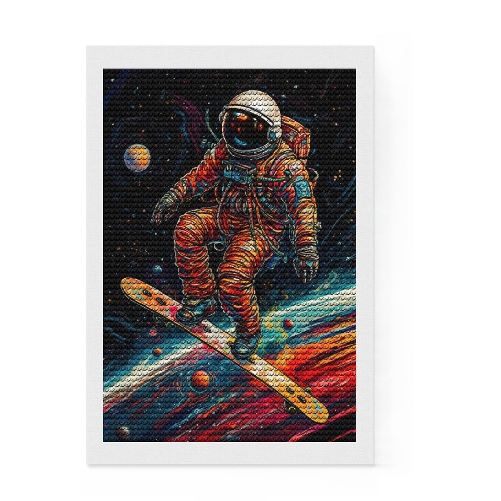 Junmoney Astronaut Playing SKT Diamond Painting Set 8"x12", Enjoyable At-Home Hobby, Relaxing DIY Hobby, Modern Decor, Gift Idea, Easy to Enjoy