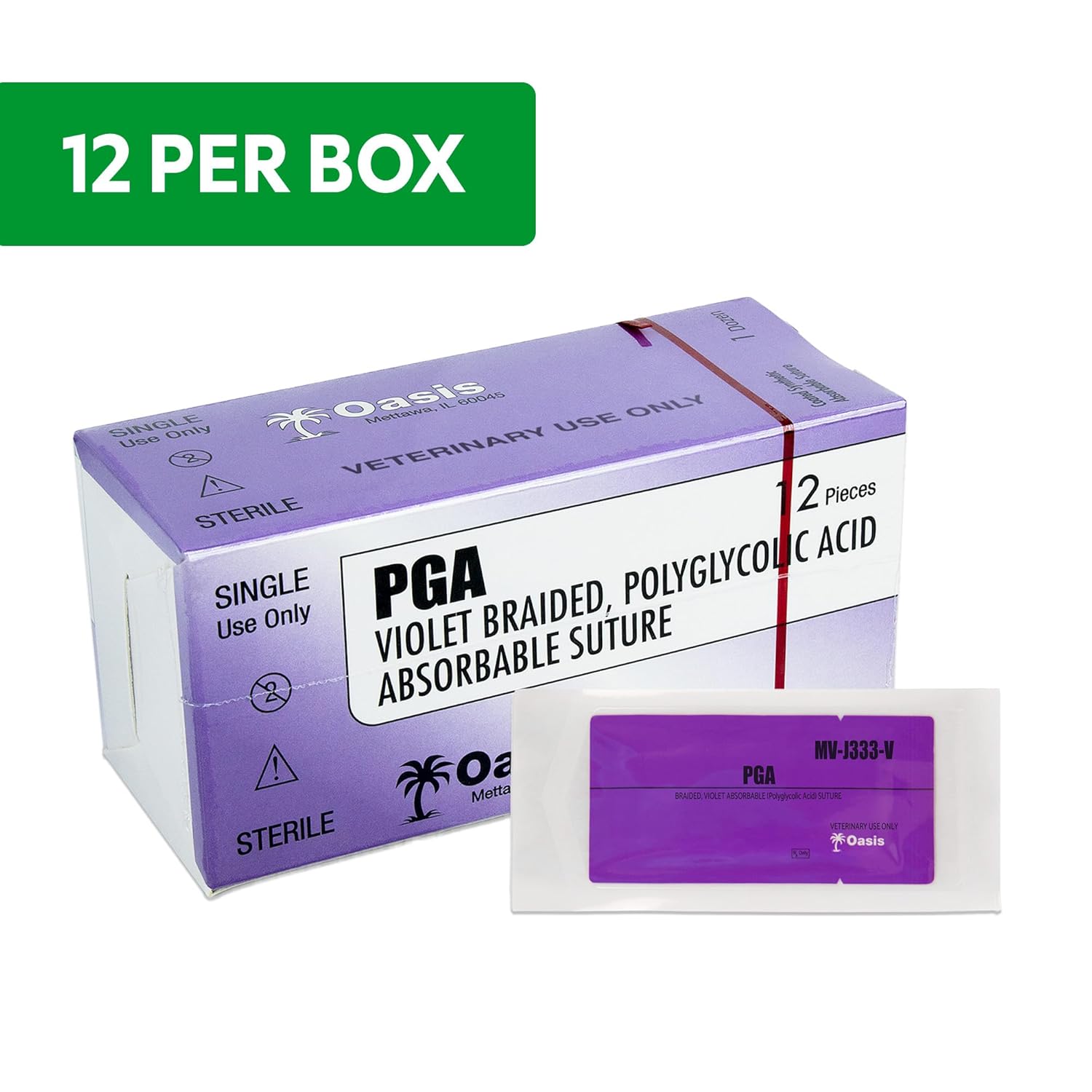 Oasis Vet PGA (Polyglycolic Acid) Surgical Suture, 2-0, (CT-2) 1/2 30mm Round Bodied Needle, 75cm, 12/Box, Veterinary Use