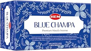 HEM Premium Blue Champa Masala Incense Sticks | Pure Herbs, Wood Powder | Aromatherapy Incense for Stress Relief, Air Purifier & Cleansing | Gift Set - Pack of 12 (15 GMS Each)