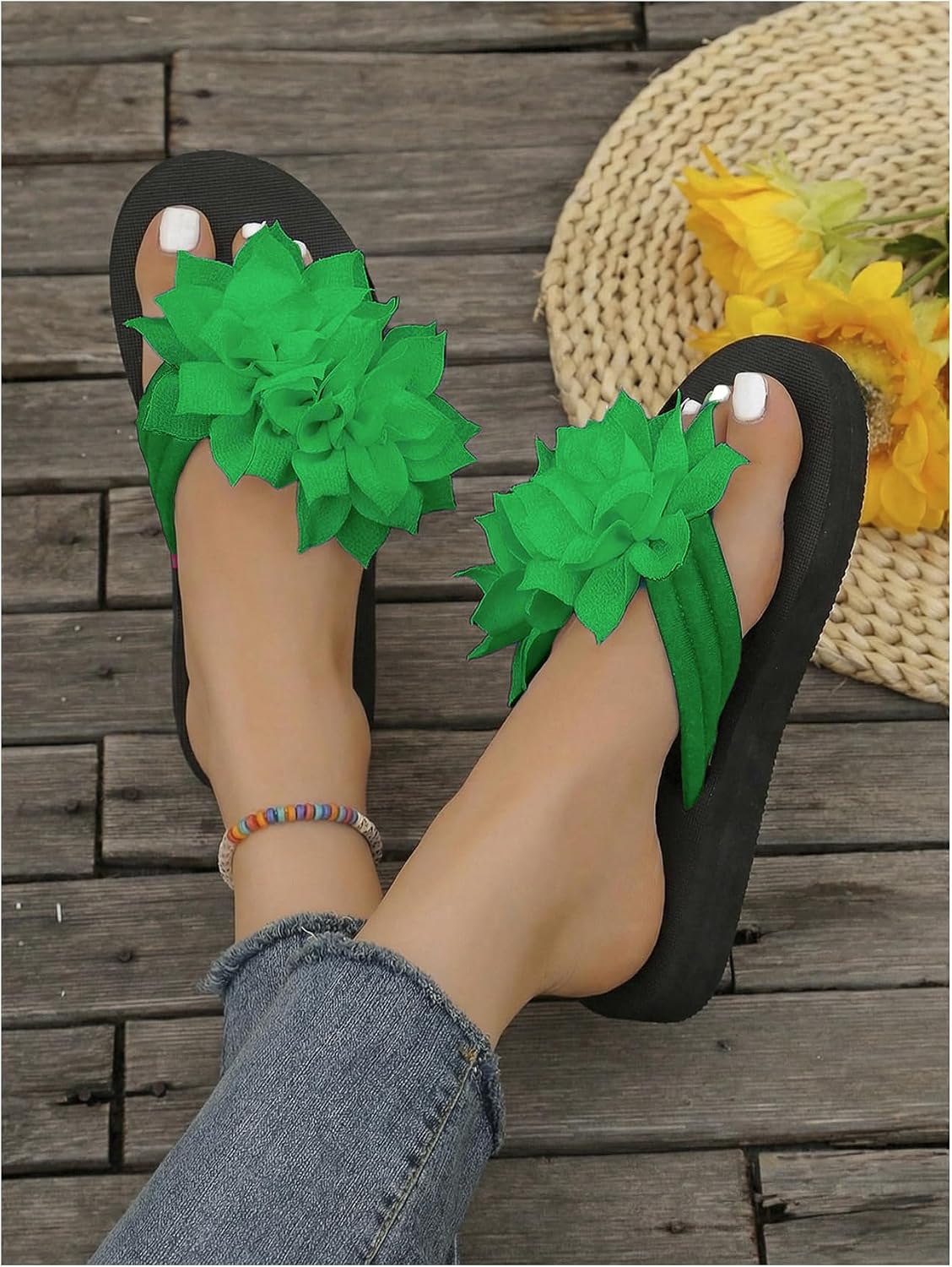 OYOANGLE Flip Flops for Women Flower Sandals Flat Sandals Beach Sandals image 3