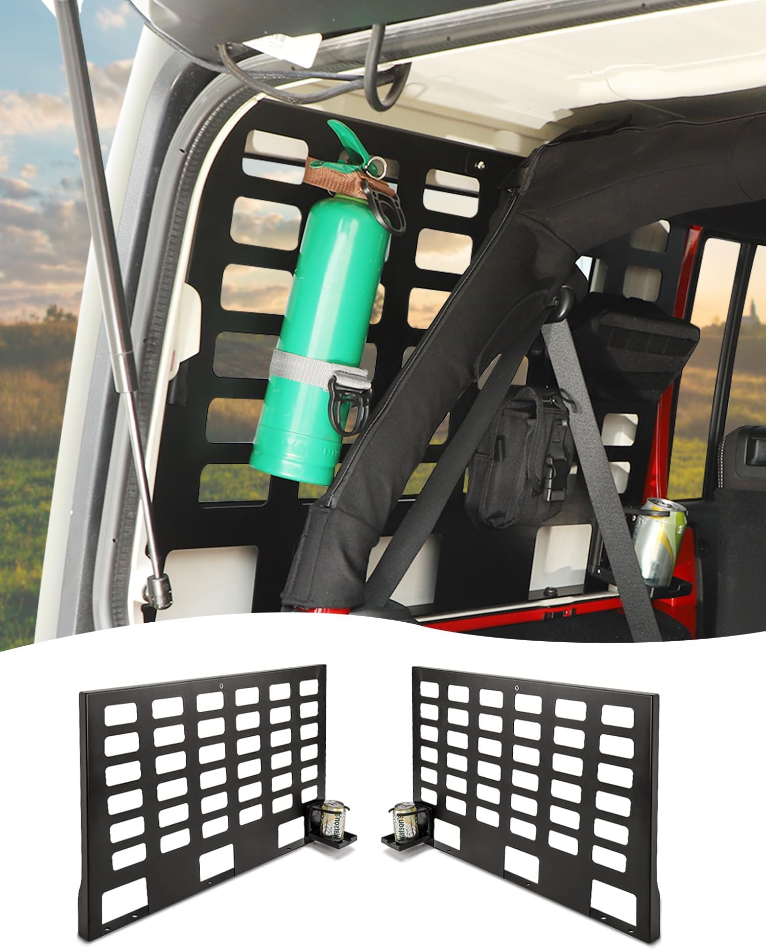Hoolcar for JK Rear Window Molle Panel Modular Storage Panel System for 2007-2017 Jeep Wrangler JK 2 Door Rear Window Side Storage Racks Accessories