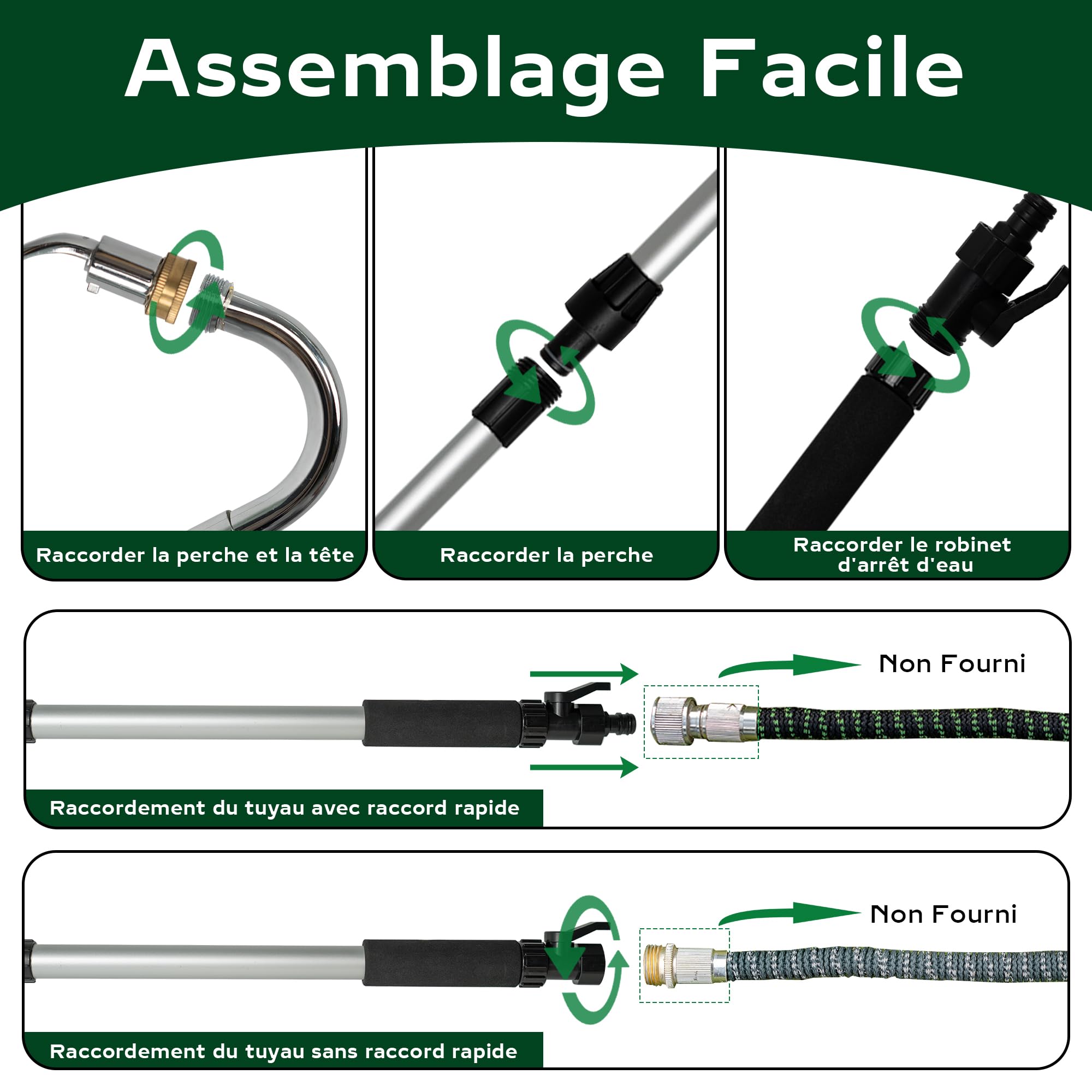 Diivoo Nettoyeur de Gouttières, Accessoire Pour Nettoyeur Haute Pression, Perche Nettoyage Toiture Avec Tige Courbée en Aluminium et Tête Pivotante en Iaiton, Pour Nettoyer les Gouttières de Toit