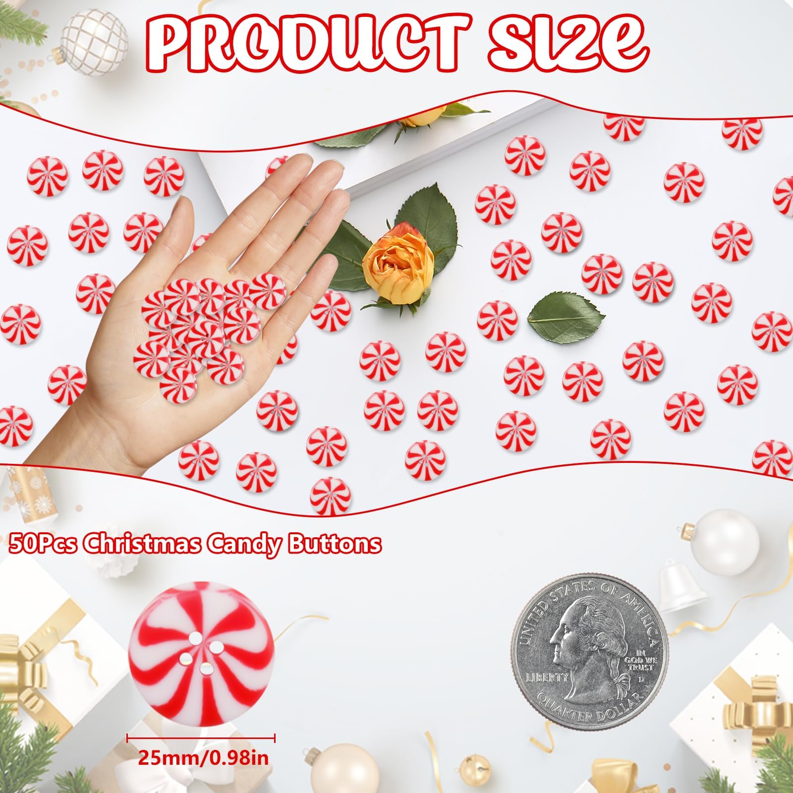 100 Boutons Décoratifs Noël En Bois - Formes Canne De Bonbon & Spirale, Rouge/vert, Pour Couture & DIY
