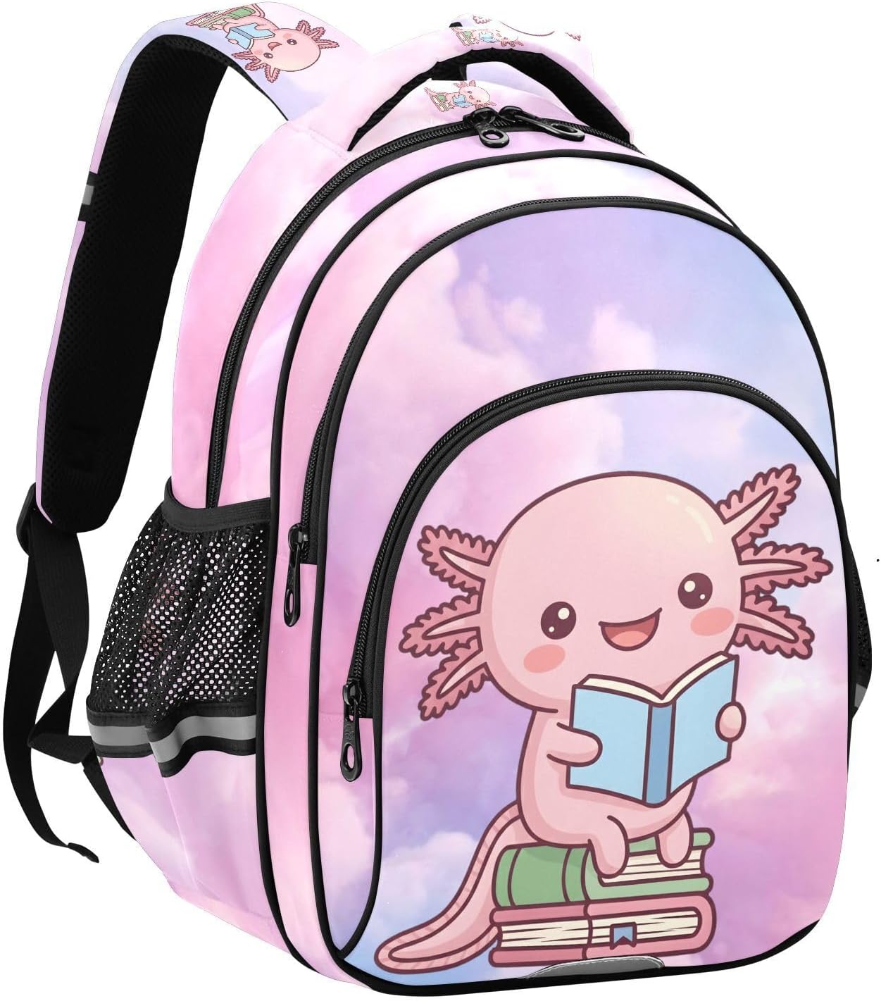 Lightweight Backpack Boy & Girl Bookbag Cute School Bag Axolotl Daypack(M 16L Ages 8-14 Cotton Candy) - Image 2