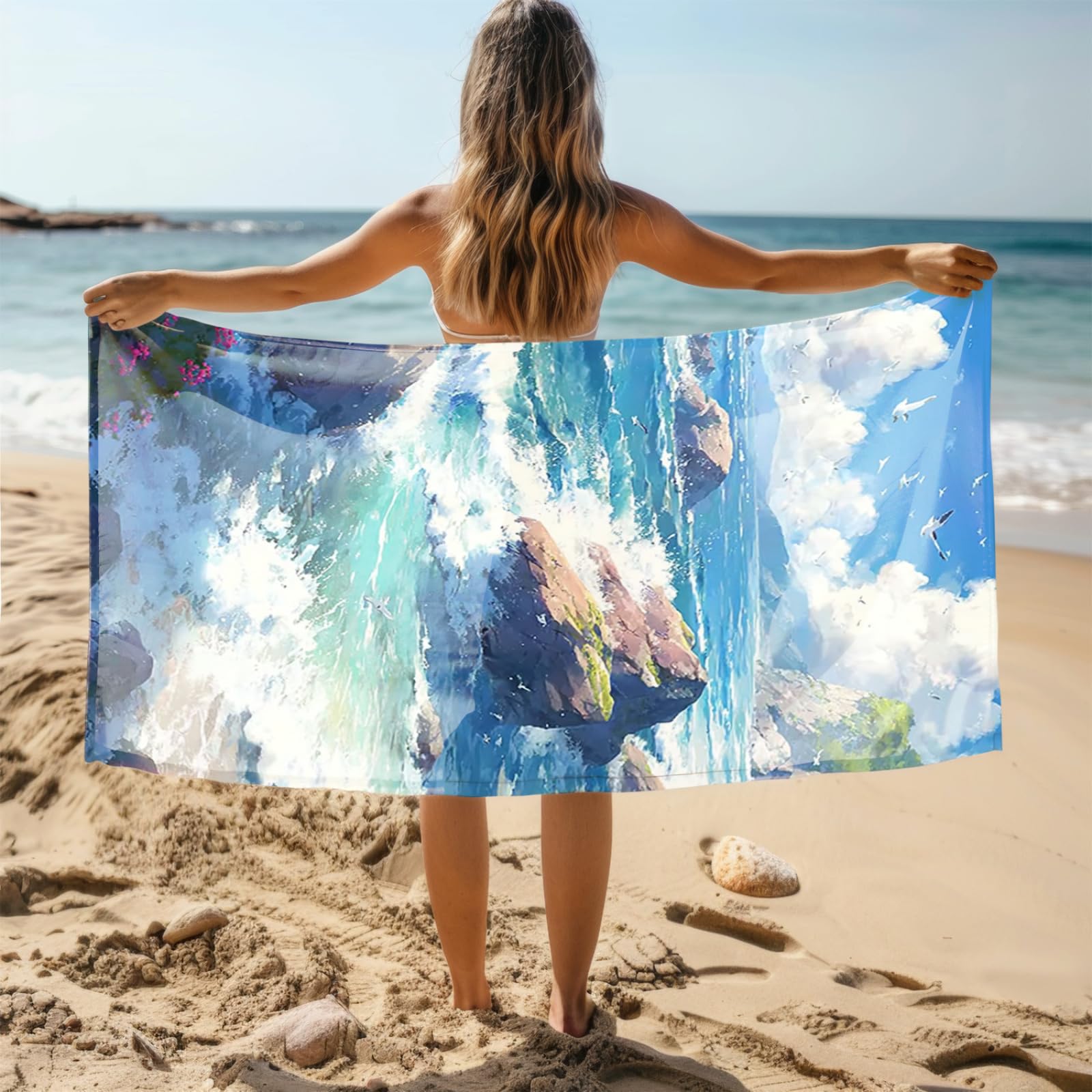 Tapis de Plage XXL Anti Sable Plage Mouettes Serviette Piscine Adulte,Natte De Plage Pliable, Voyage Accessoires De Plage Camping,Serviette de Bain Personnalisée