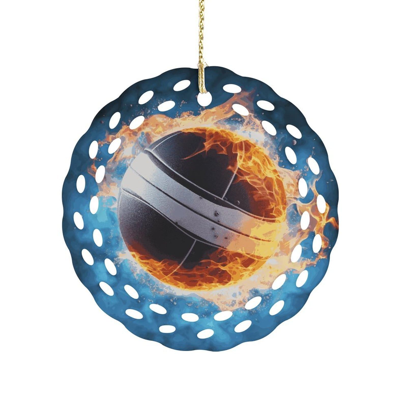 Btcowzrv Style Ice And Fire Volleyball Ceramic Ornament,Round Ornaments With Hole Easy To Hang,Hanging Ornament For Wedding Party Home Window Garden Christmas Day Decor