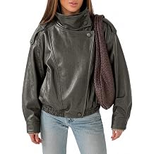 Cicy Bell Womens Faux Leather Jackets Oversized Zip Up Motor Biker Coats