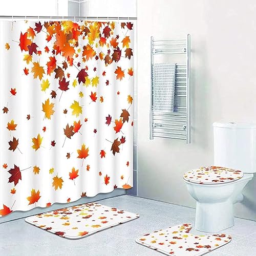 Miniatura 2 de Yizheer Juego de 4 cortinas de ducha de baño con diseño de rosas azules, alfombras antideslizantes, cubierta de inodoro, tapete en forma de U,