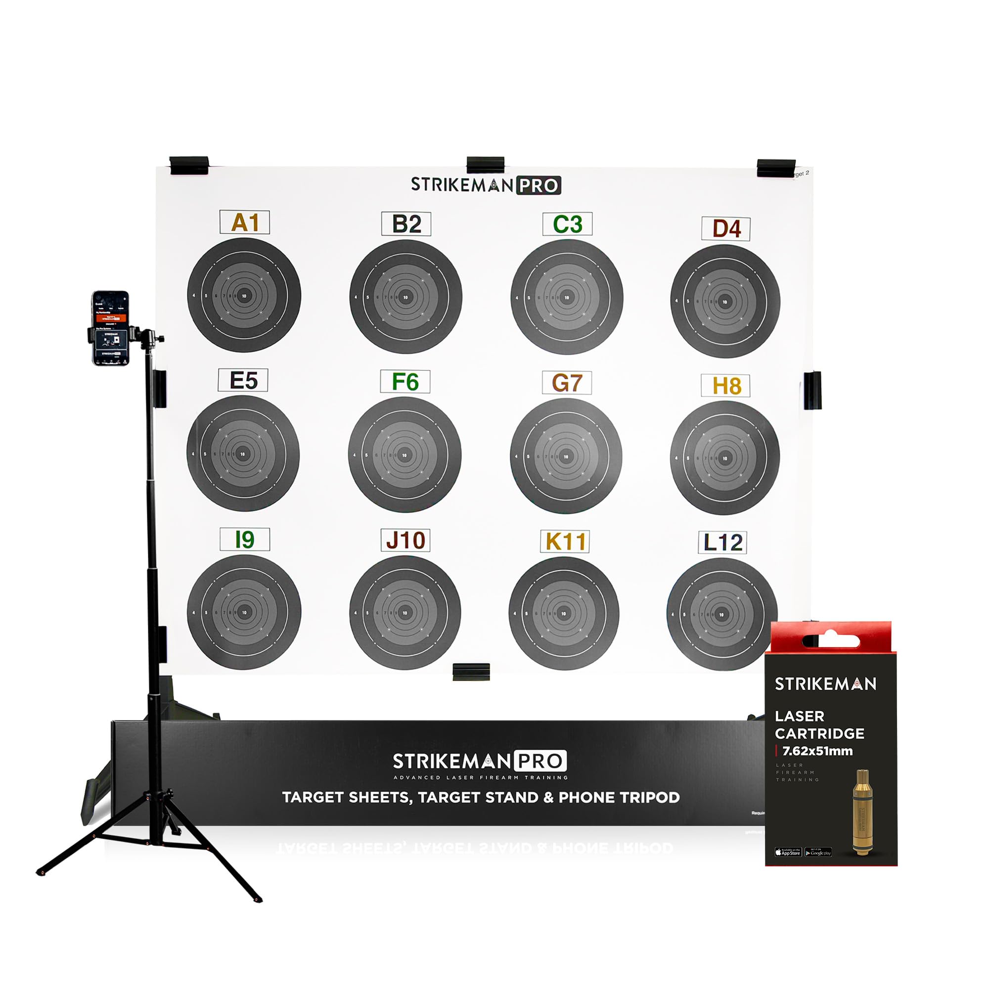 Strikeman Pro 7.62x51mm Rifle Advanced Dry-Fire Laser Training System - Target Shooting Practice Kit - Includes App Access (Subscription Needed), Cartridge, 2 Target Sheets & Phone Holder