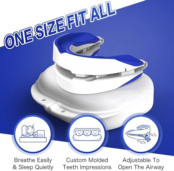 Adjustable Anti Snoring Device, Sleep Snore Stopper Mouthpiece, Stop Snoring Aid for Sleeping, Blue