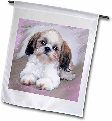 3dRose fl_4807_1 Shih Tzu - Bandera de jardín para cachorros, 12 x 18 pulgadas
