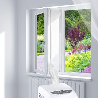 Fensterabdichtung für mobile Klimageräte, 400 cm Klimaanlage Fensterabdichtung mit doppeltem Reißverschluss, Hot-Air-Stop für alle gängigen Fenstertypen wie Kippfenster, Dachfenster & Flügelfenster