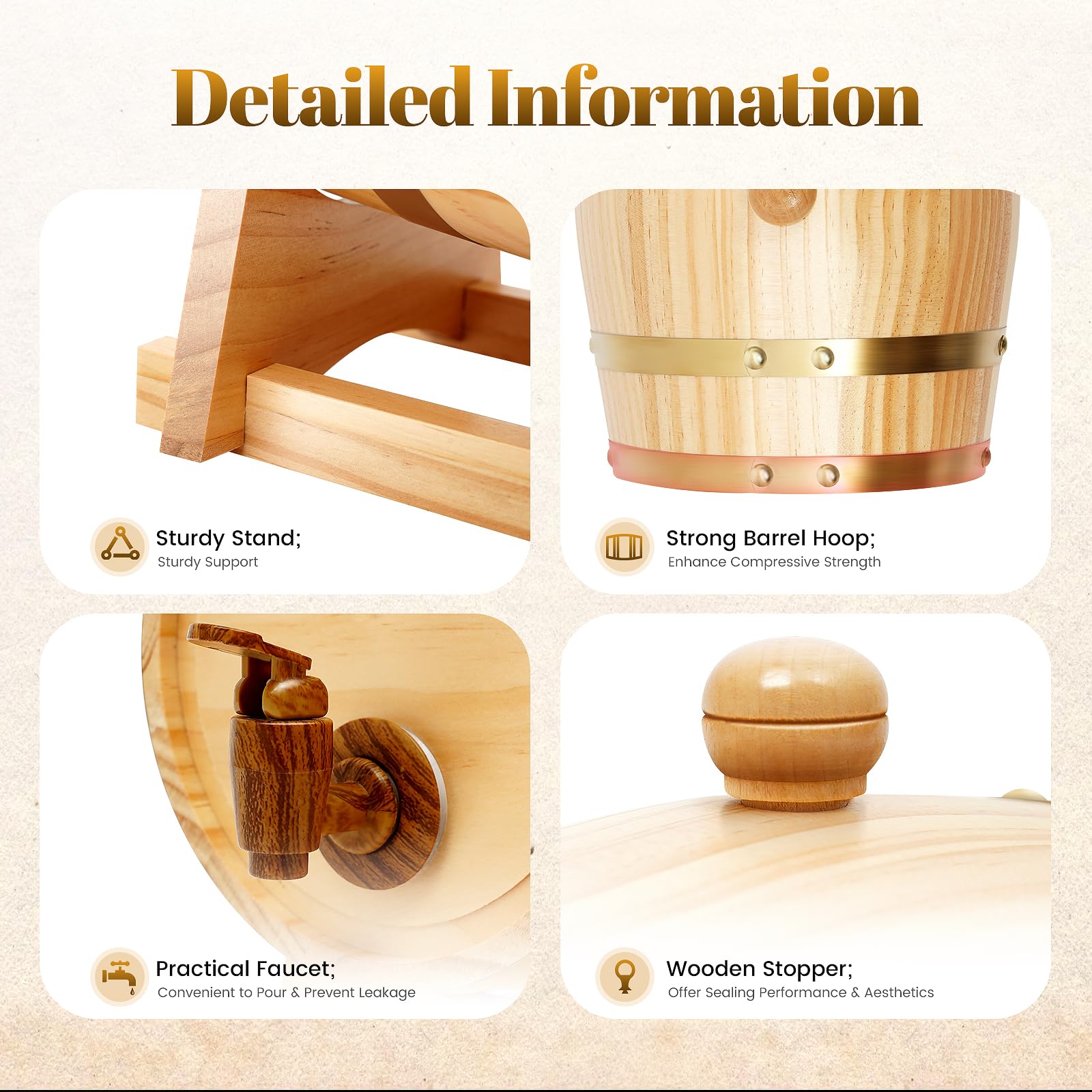 Barril de vino de madera de 3 litros con caballete y grifo, barril de whisky para almacenamiento de whisky, vino