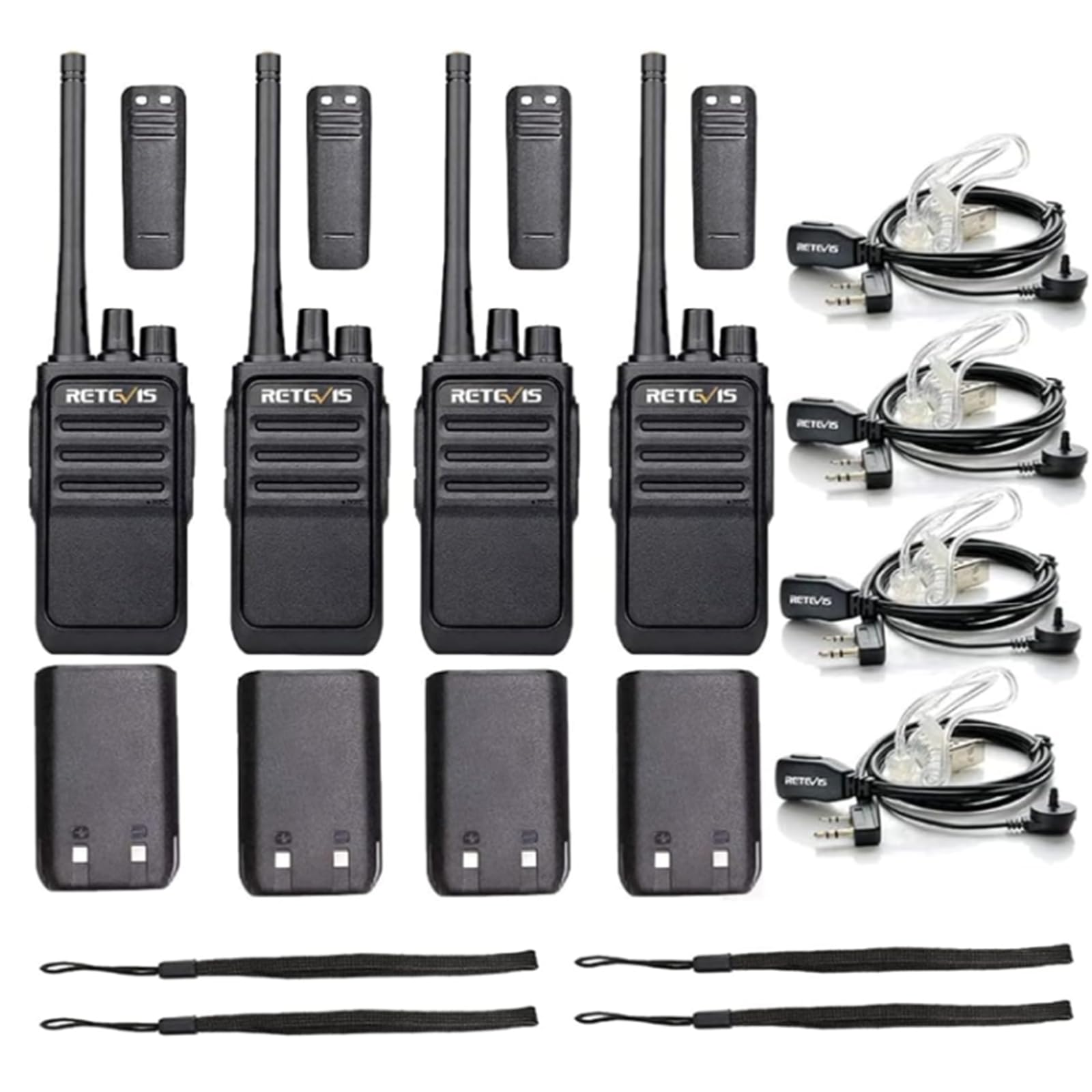 Retevis RT617 Walkie Talkie Auricolare, PMR446 Radio Comunicazione Ricaricabile Ricetrasmittenti Adulti, Non-Magnetic Speaker, 2 Way Radio for Cantiere (4 Pezzi, Nero) (con auricolare)