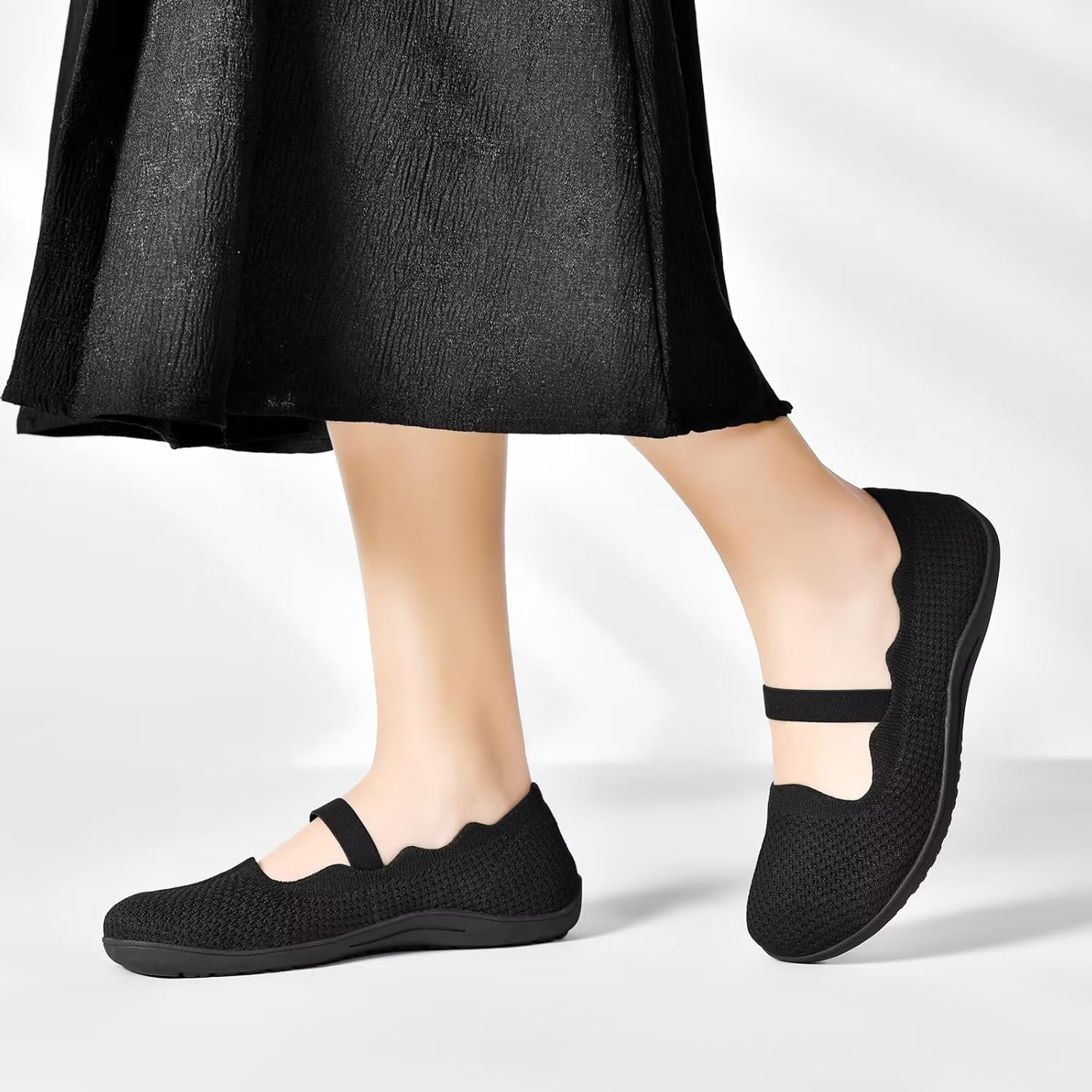 Women's Wide Toe Box Flats Knit Mary Jane Ballet Flats Wide Width Walking Dressy Shoes with Arch Support Comfortable - Image 7