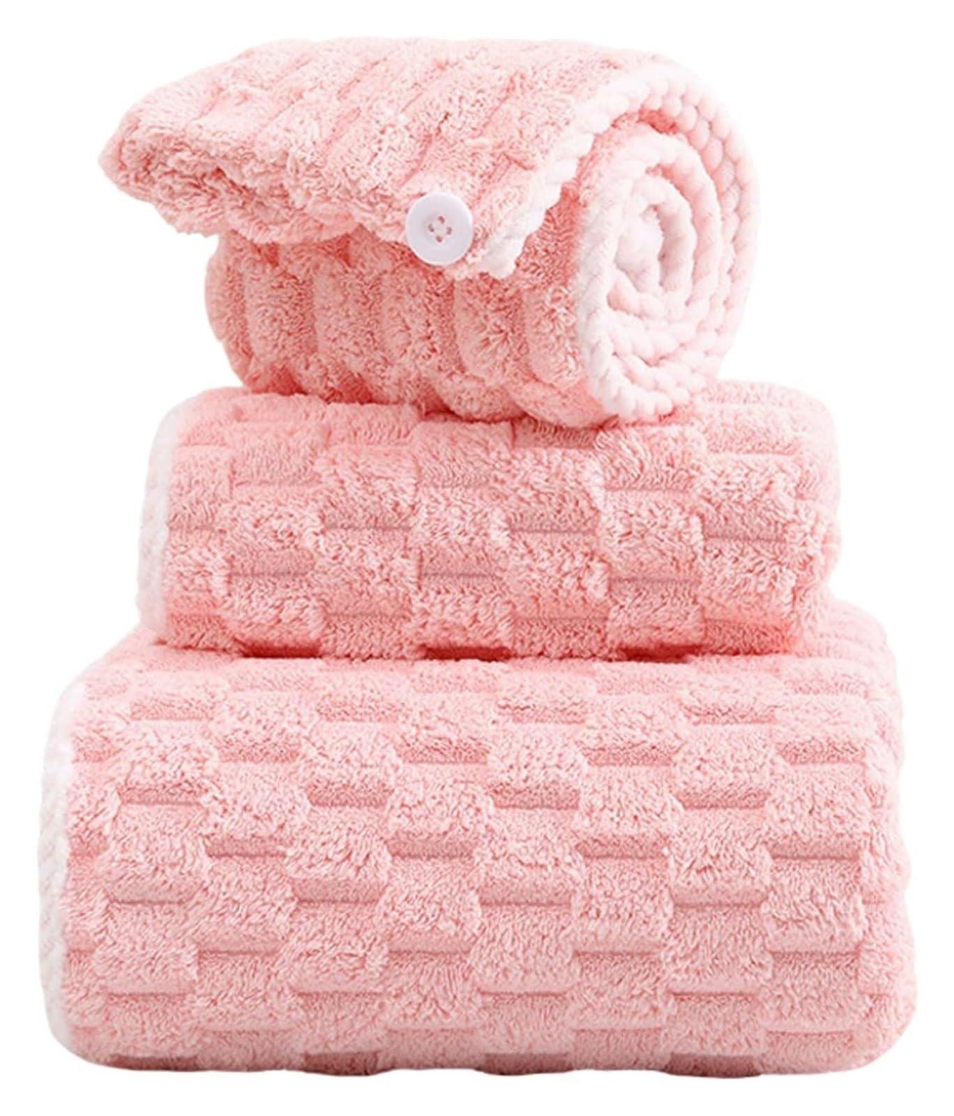 Giveduno Coral Fleece Bath Towel Set with Shower Cap