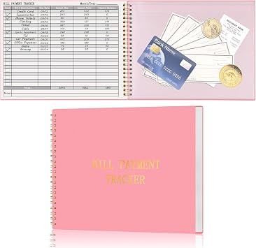 HAUTOCO Bill Tracker Notebook Monthly Bill Payment Tracker for Personal Budgeting Home Financial with 2 Storage Pocket, Payments Checklist Organizer Bill Planner 10.1 x 7.8, Pink