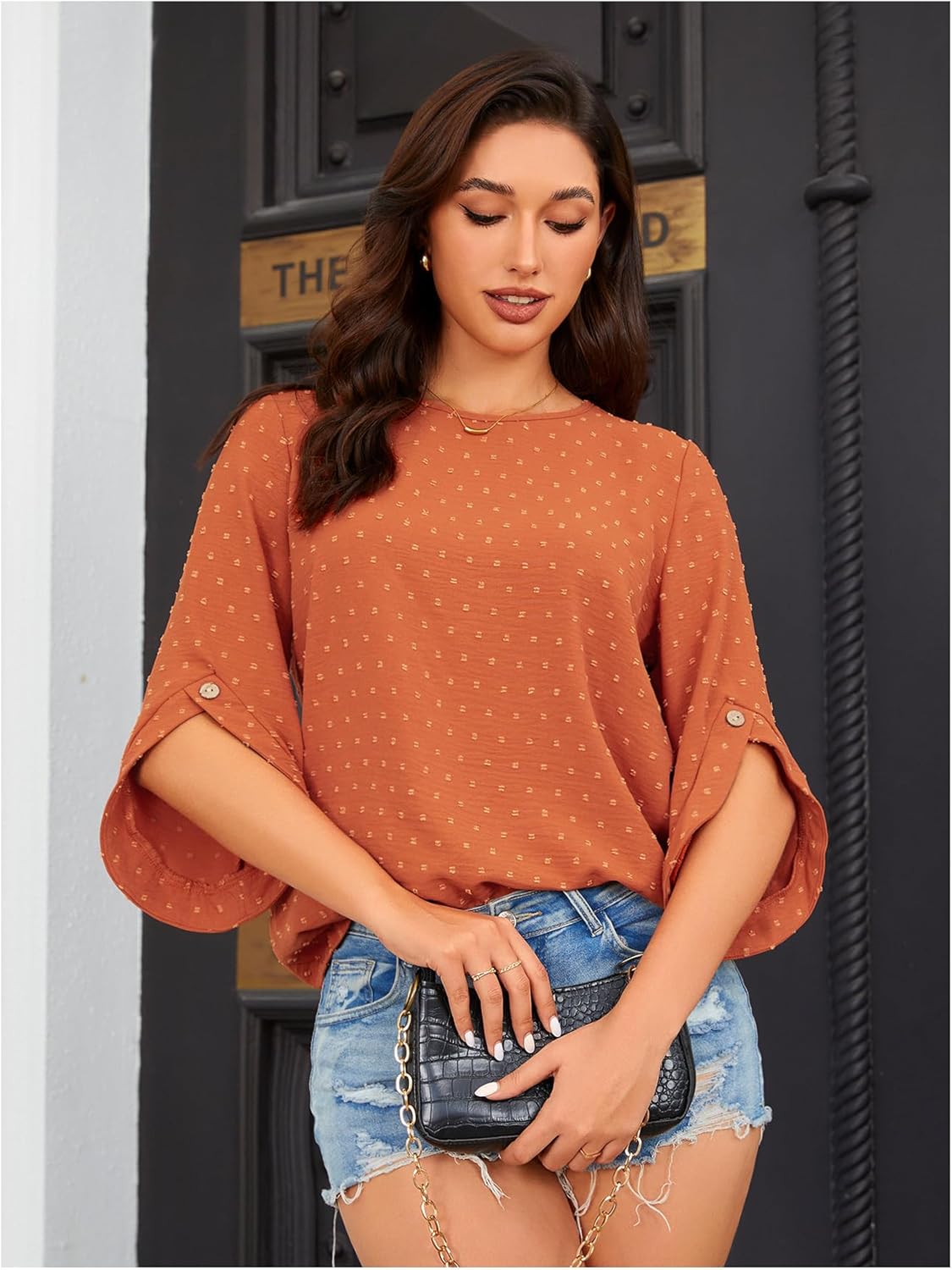 OYOANGLE Women's Dressy Casual Tops Swiss Dots Short Sleeve Chiffon Blouse Summer Work Shirts - Image 2