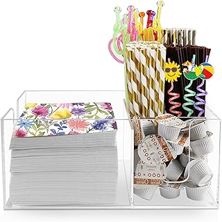 Bar Napkin And Straw Holder Dispenser, Bar Tool Holder-Acrylic Bar Caddy For Straws,Cocktail Napkins,Bar Supplies,Portable...