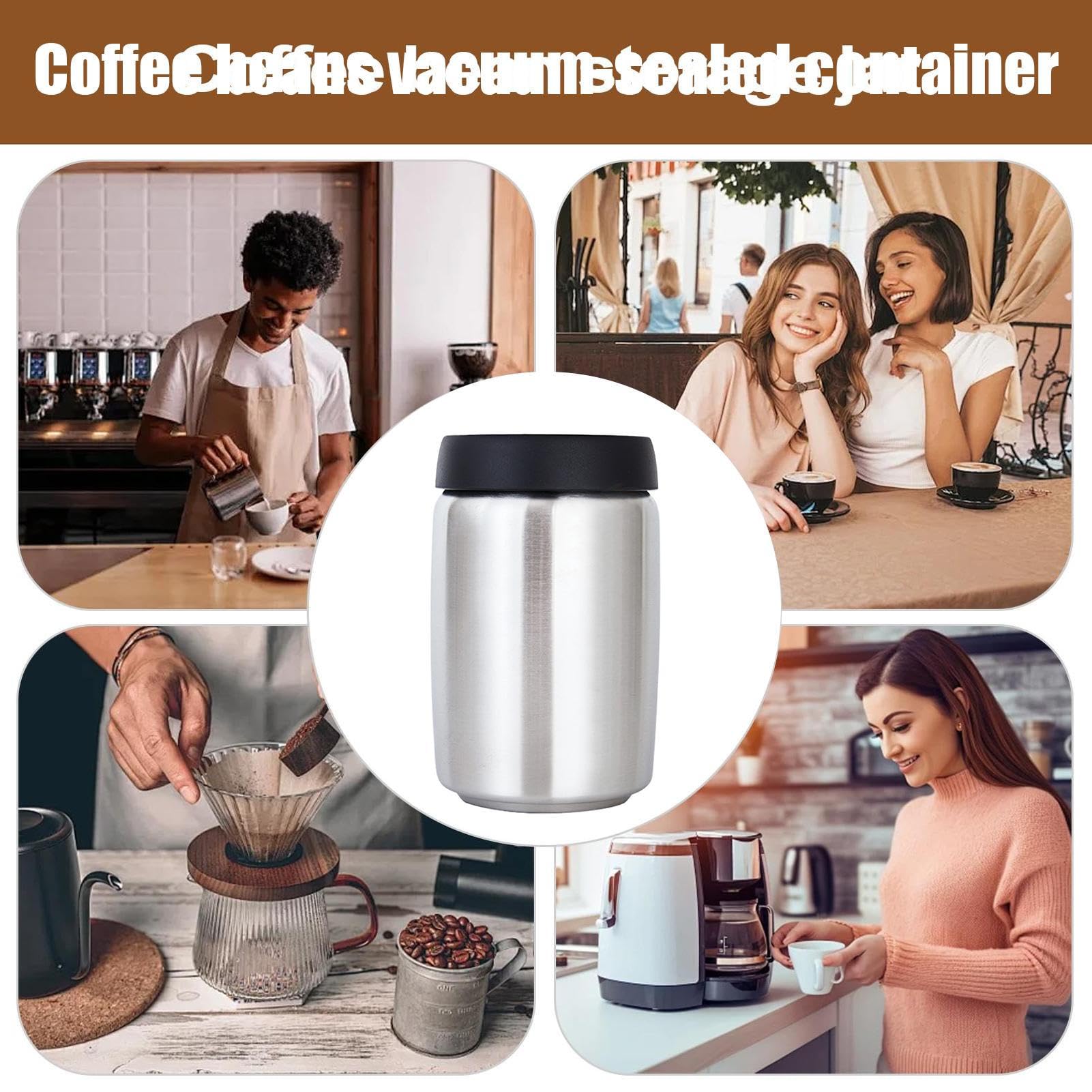 Contenitore ermetico per caffè in acciaio , design a collo largo, opaco | Barattolo per chicchi di caffè, in acciaio inox, per alimenti, cereali, zucchero, tè, noci, farina