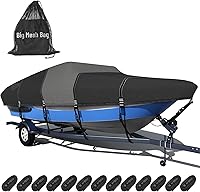 Vista 11 de Funda para barco 1600D + 1200D con bucles de 2 pulgadas de ancho para remolque y amarre, ultraduradera, impermeable, se adapta a Tri-Hull, V-Hull