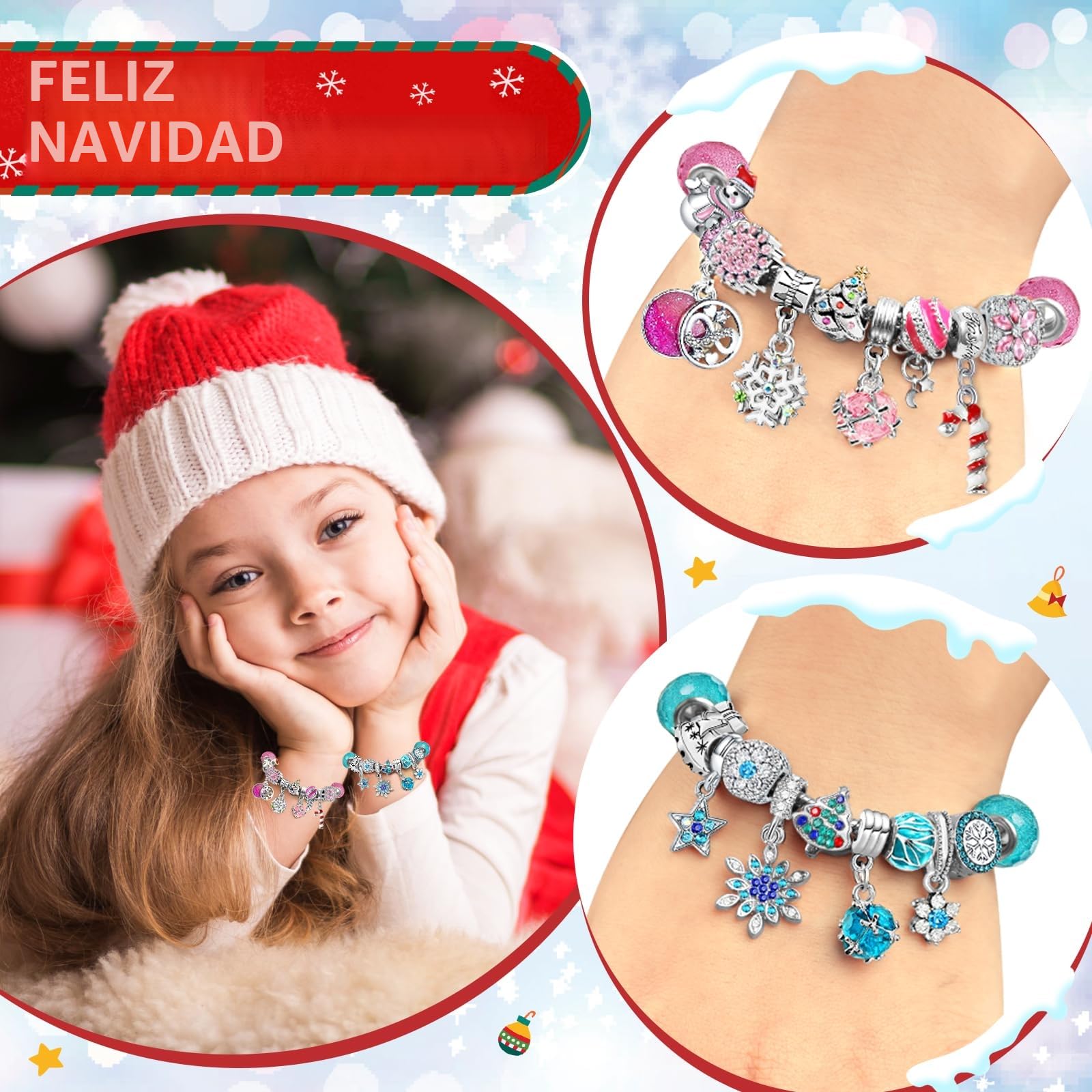 Calendario de Adviento 2025 Niña Joyas Regalos, Navidad 24 días de Calendario de Cuenta Regresiva Sorpresa Mujer Bricolaje Charms Pulsera Kit