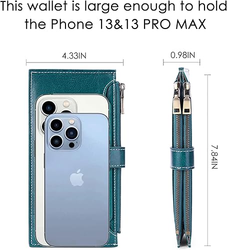 Miniatura 6 de KELEEL Cartera de mujer con bloqueo RFID plegable de piel auténtica con doble bolsillo con cremallera extraíble, funda para tarjetas múltiples,