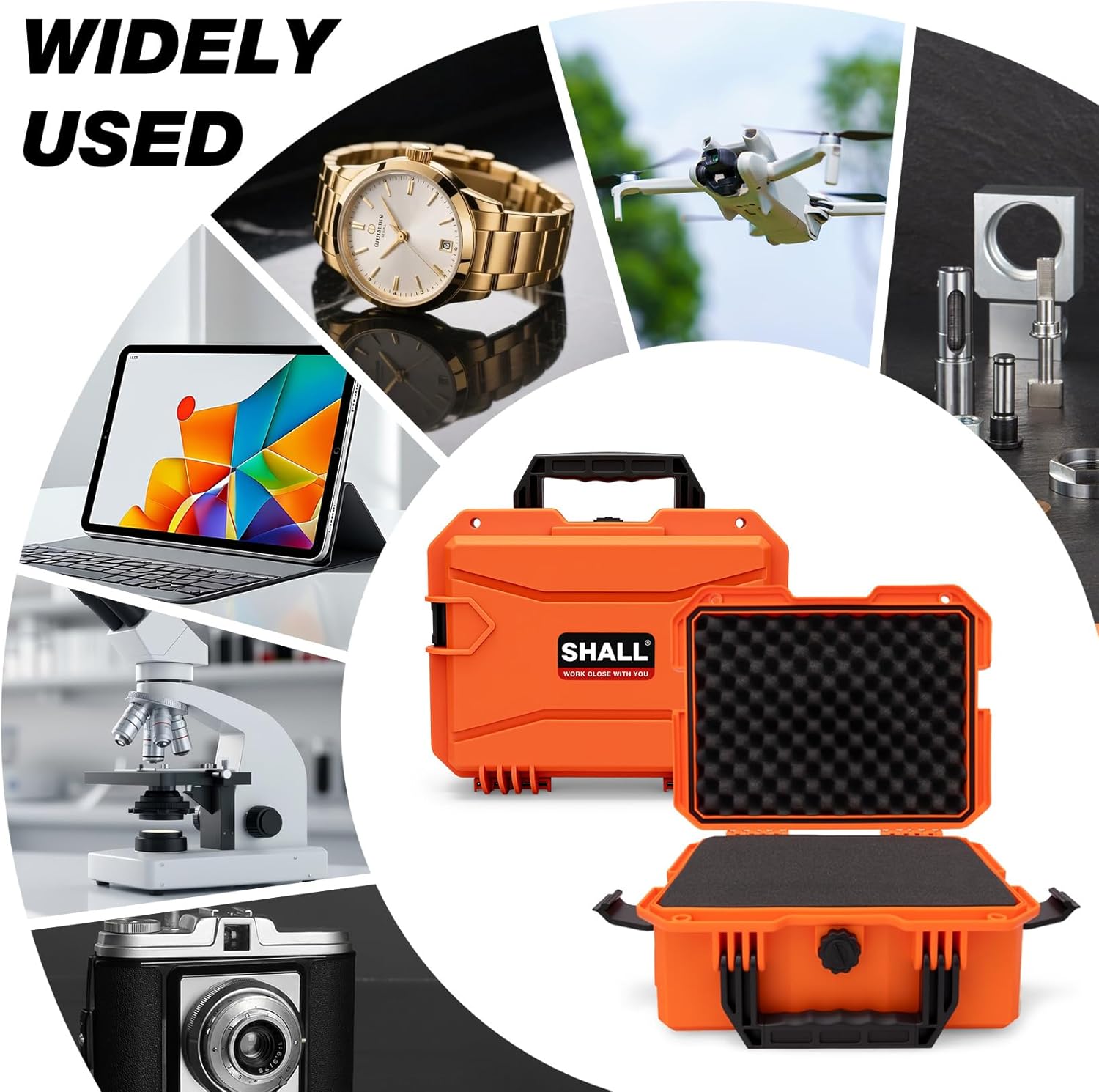 SHALL Hard Case, Cyberdeck Case, IP67 Waterproof Protective Camera Case with Customizable Foam, Protection for Camera, Drones, Lens, Equipment, 14"x11"x6", Orange
