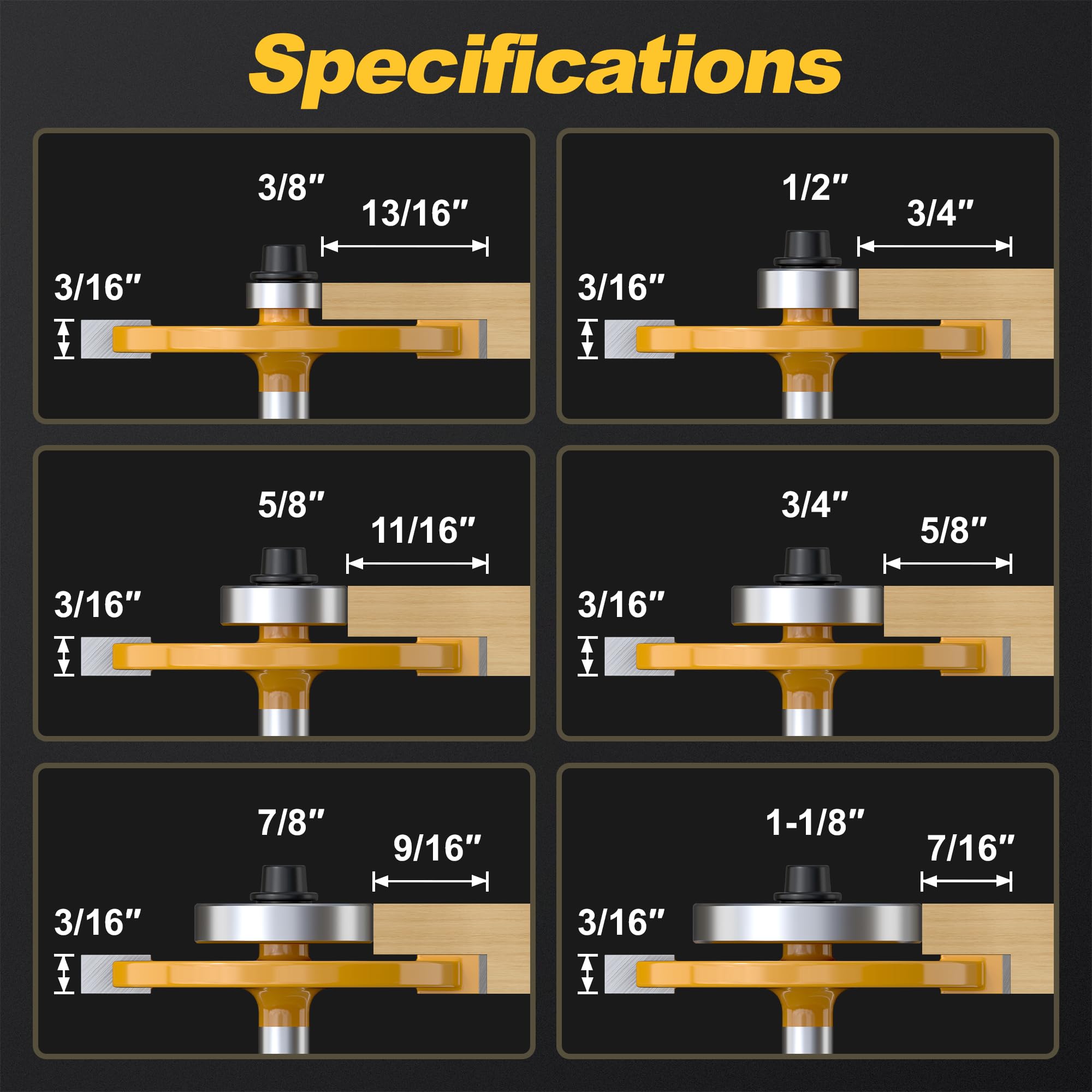 Rabbet Router Bit - 6 Bearing Set 2 Inch -3
