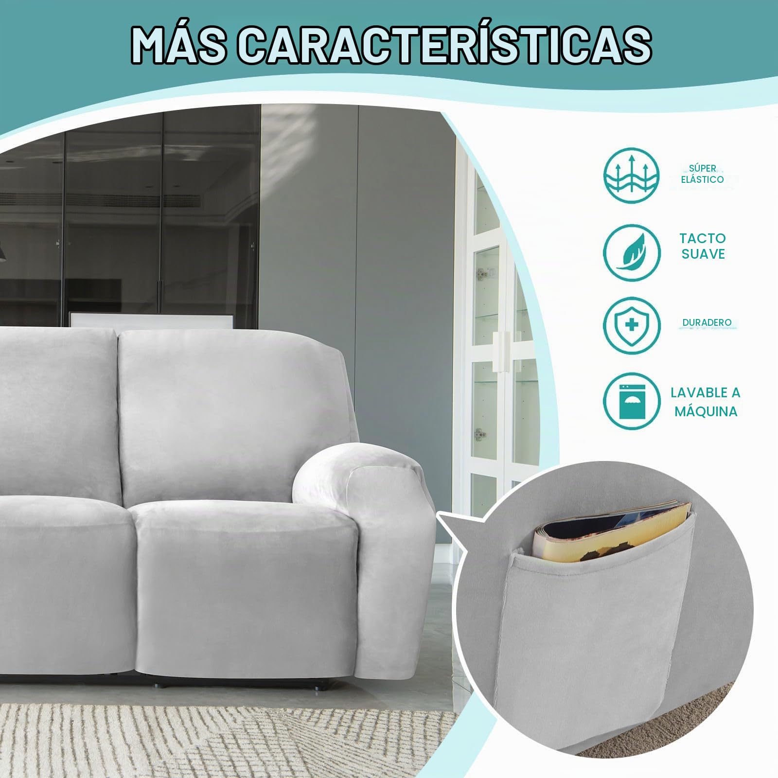 Funda Sillon Relax Reclinable-Gris Claro-2 plazas