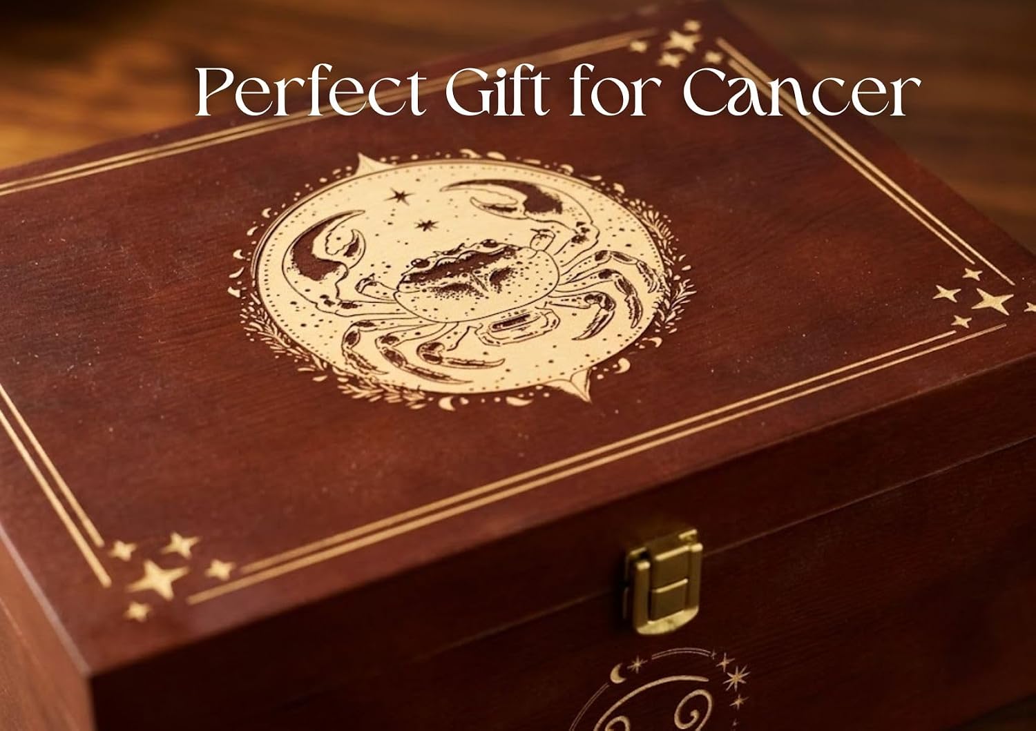 InnoBeta Zodiac Gifts for Women, Large Keepsake Boxes with Lid, Wooden Storage Boxes, Decorative Organizer with Lid for Housewarming, Christmas, Birthday, Memory Treasure - Cancer