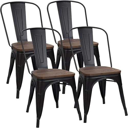 Miniatura 9 de Furmax Sillas de comedor de metal con asiento de madera, para uso en interiores y exteriores, apilables, elegantes, para comedor, bistró, cafetería