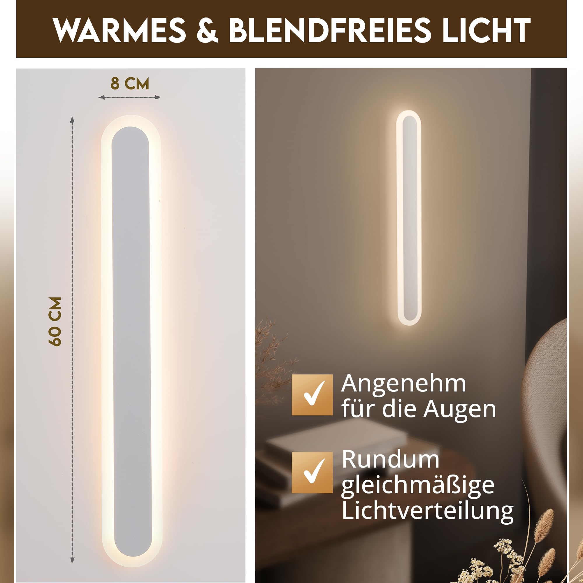 Pipe Light Wandleuchte innen, 60 cm, weiss, Premium LED Wandlampe