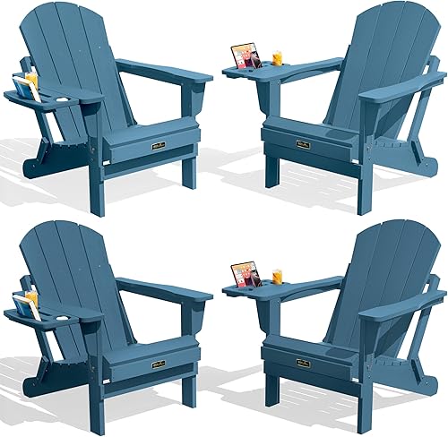 Vista 13 de SERWALL Juego de 2 sillas plegables Adirondack para patio, jardín, exteriores, fogata, color azul marino Zafiro