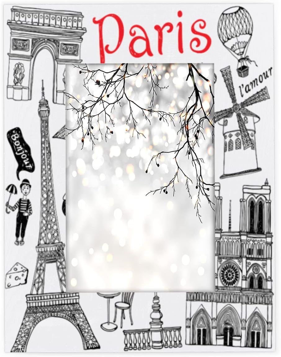 France Paris Theme 8x10 Picture Frame Fits Display 5x7 or 8x10 Photos Paris Wooden Photo Frame for Display Desktop or Wall Home Decor Picture Frame