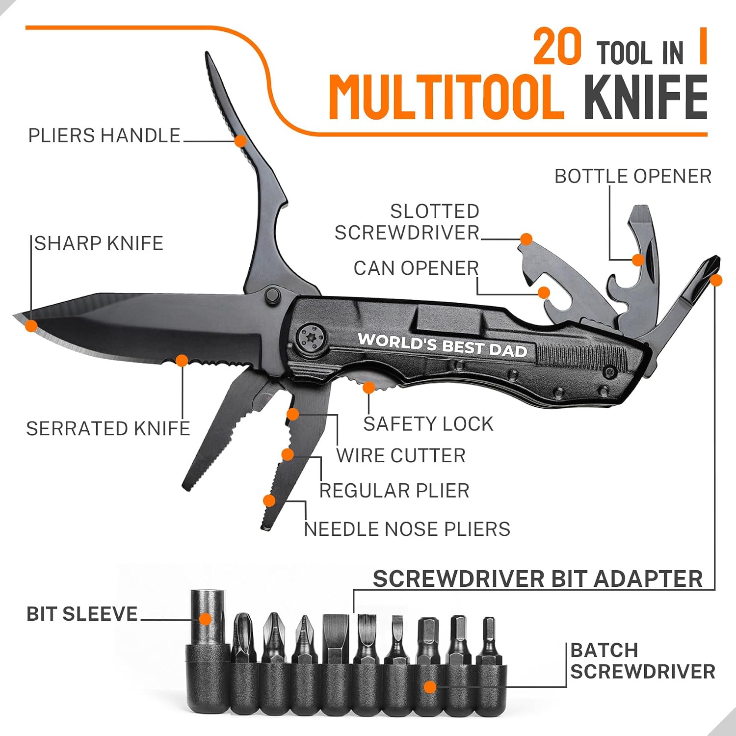 Dad Gifts, Multitool Knife for Camping, Fathers Day WORLD’S BEST DAD Gifts, Dads Christmas Birthday Gift from Daughter Son, Christmas for Men Gift, Fishing Gadgets for Husband from Wife