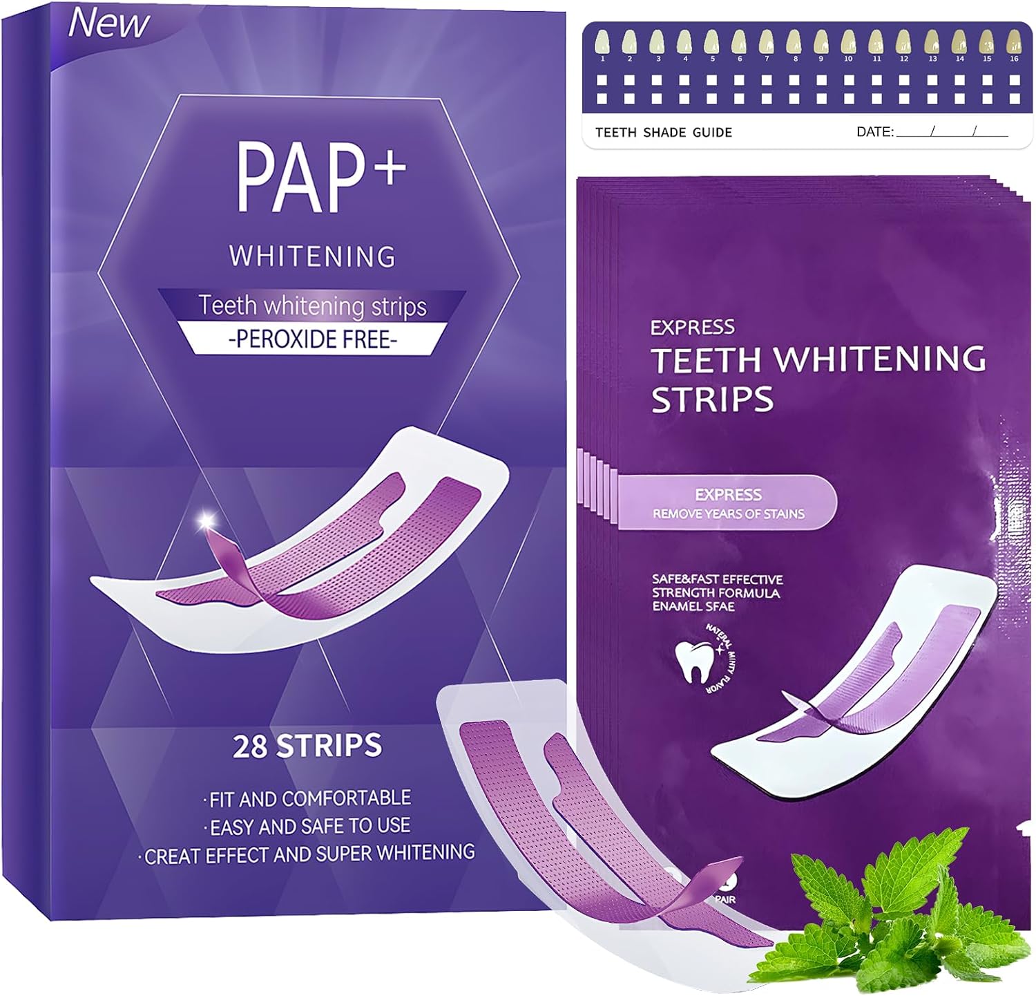 Pack of 28 Purple Whitening Strips 14 Treatments Whitening Strips Tooth Strips for White Teeth to Remove Stains Whiter Teeth No-Sensitivity for Gentle on Enamel
