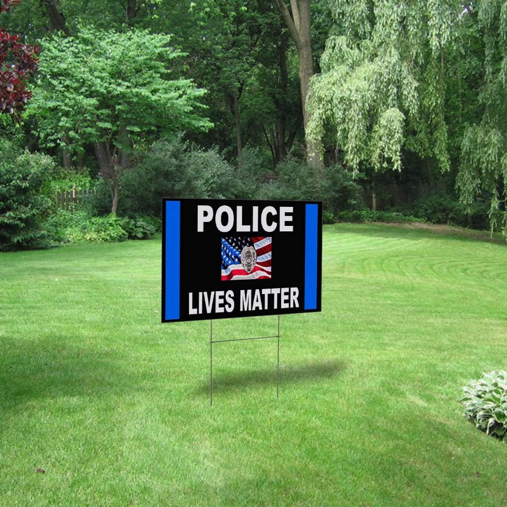 Plastic Weatherproof Yard Sign Police Lives Matter Black Blue1 Police Badge and American Flag Awareness Olive-Green for Sale Sign Multiple Quantities Available 24INx18IN Two Sides Print Set of 2