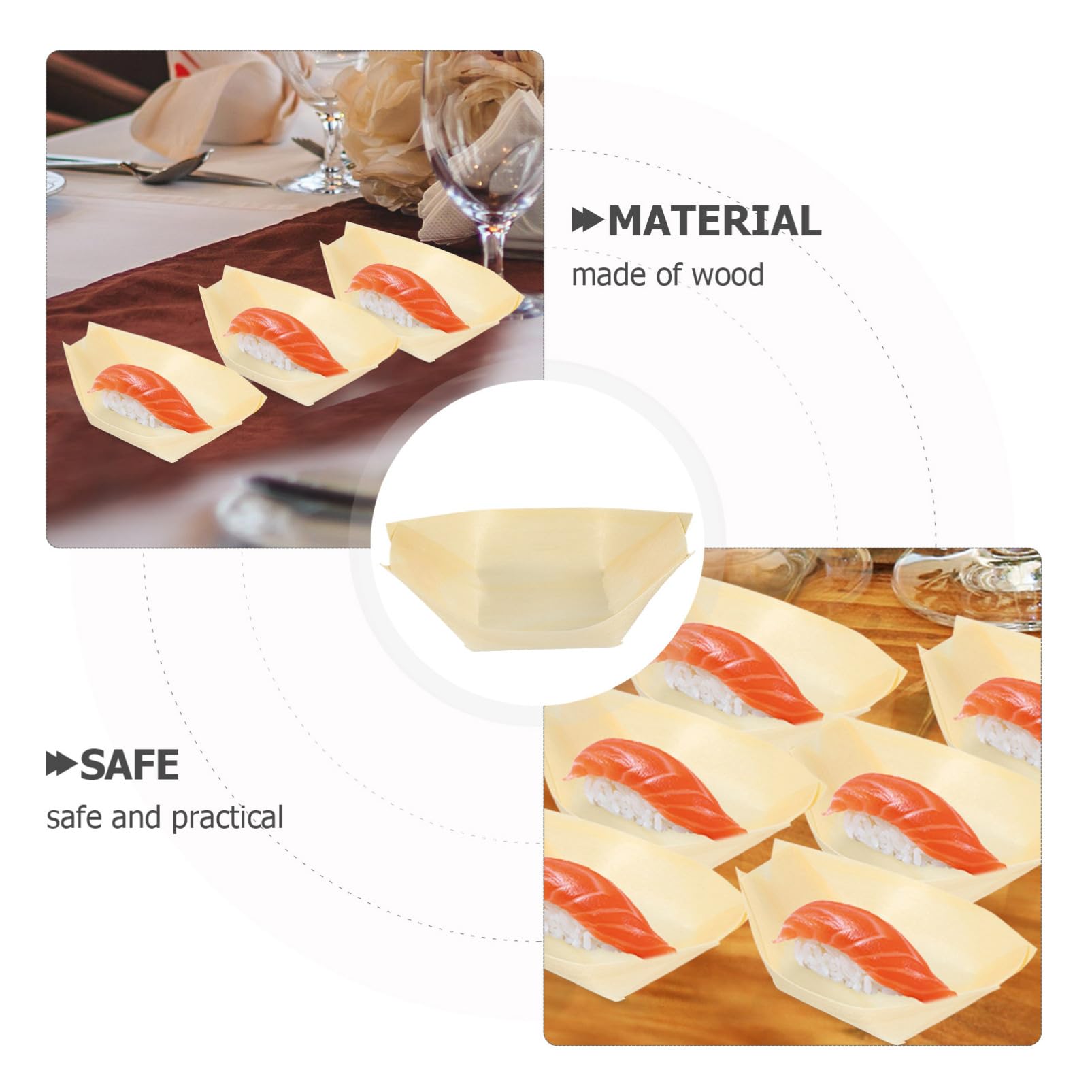 Cabilock 50pcs Bamboo Wooden Boat-Wood Serving Boats Plates Trays Mini Sushi Boat Sushi Serving Tray Food Container for Catering Home Use