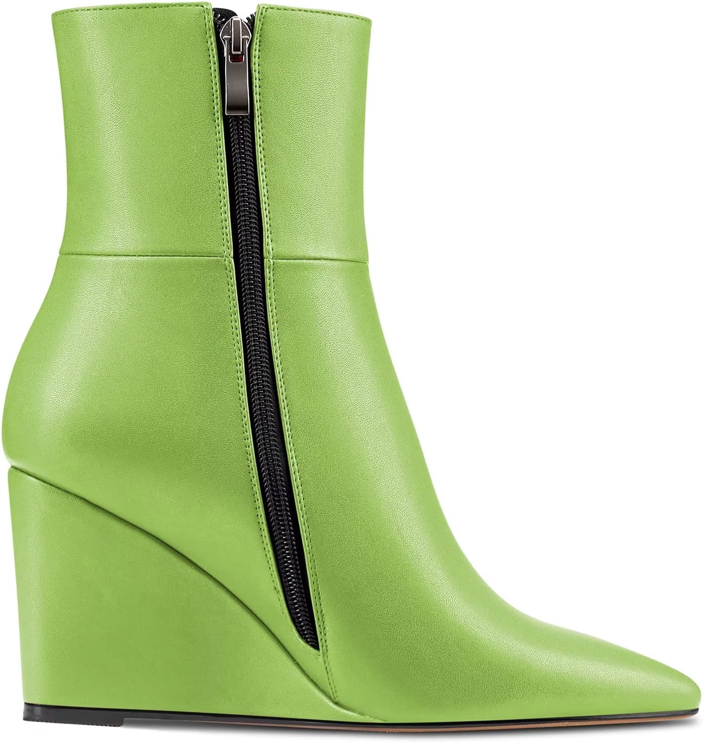 HDEUOLM Women High Wedge Heel Pointed Toe Ankle Boots Short Bootie Zipper Sexy Dress 3.3 Inches Heels Shoes