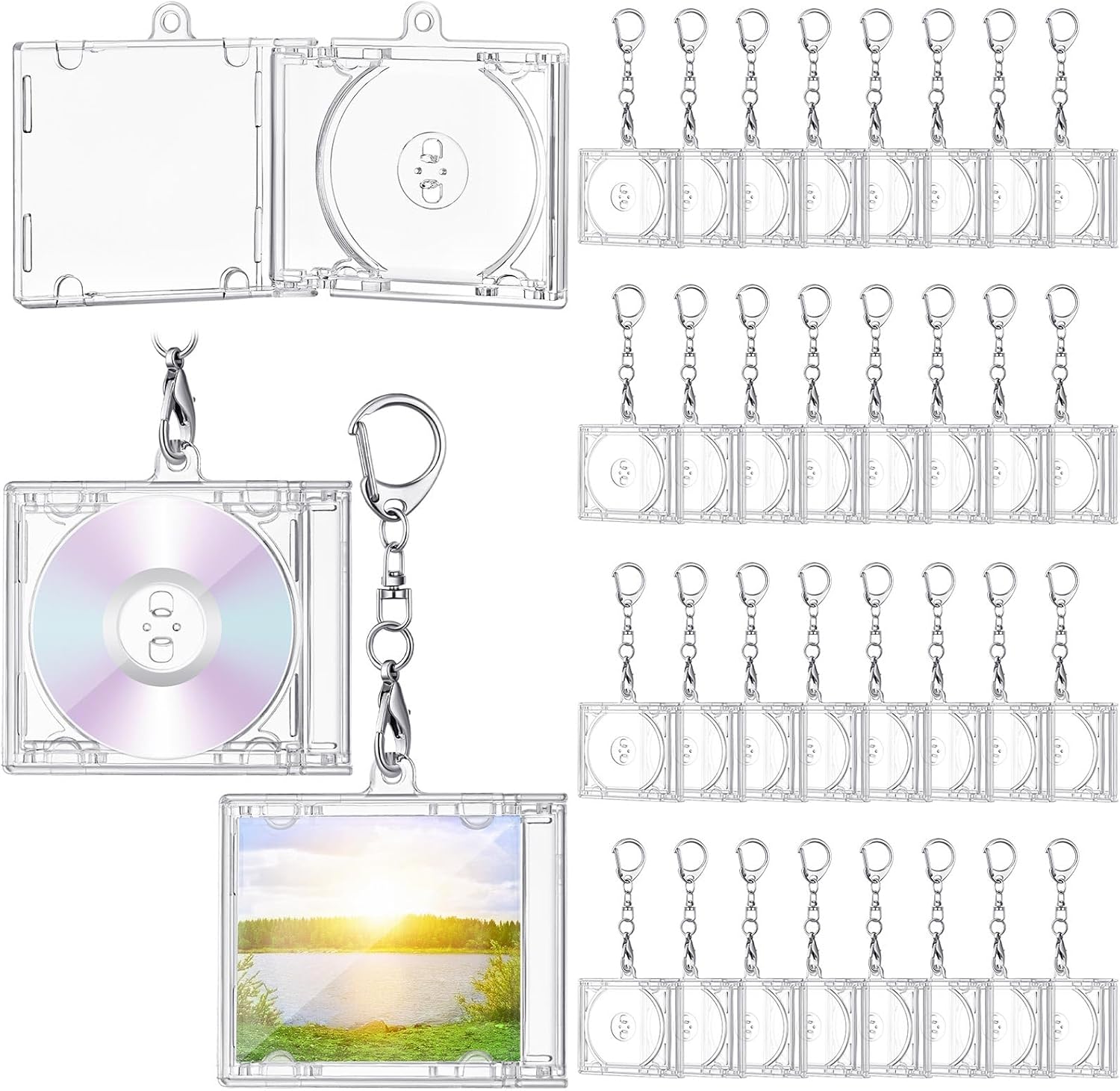 Misdary Mini Cd Holder Keychain Album Case Plastic Player Shaped Key Pendant Blank DVD Case Clear CD Jewel Keyring for DIY