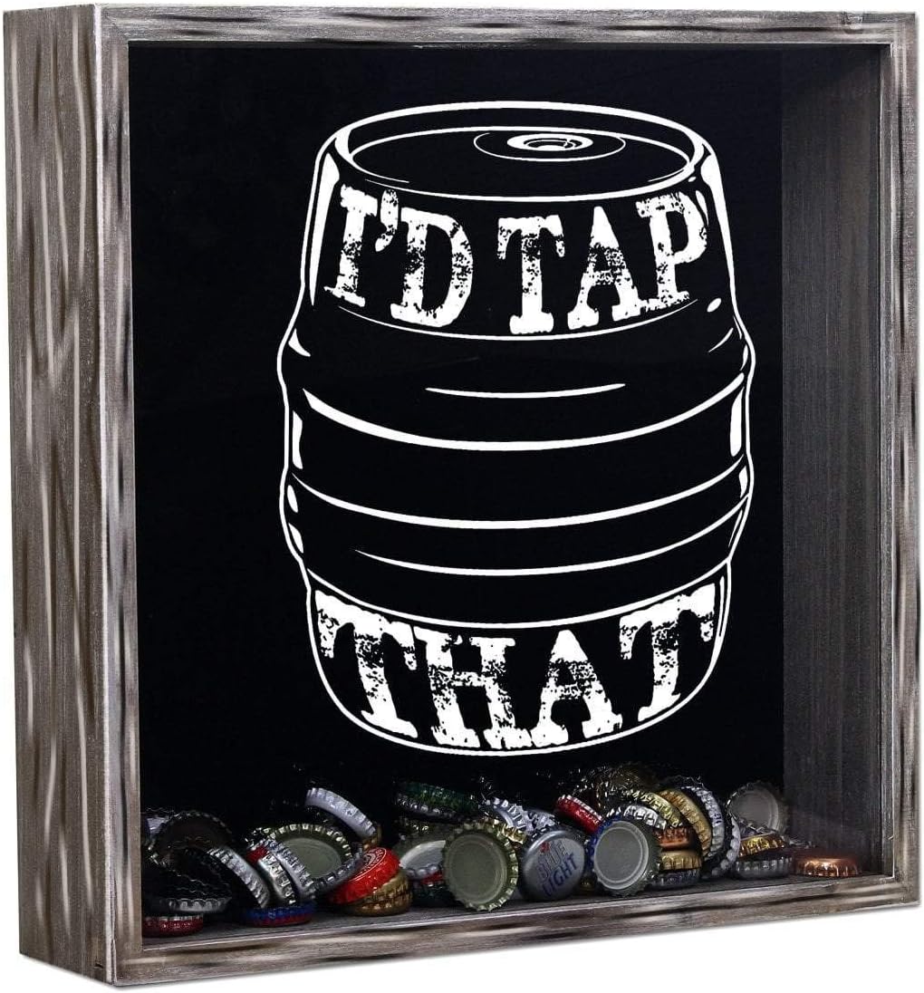 Torched I'd Tap that Beer Cap Shadow Box Holder Hanging Display Case Frame Wall Mount Decor Art, Beer Lovers Collectors Gift for Men