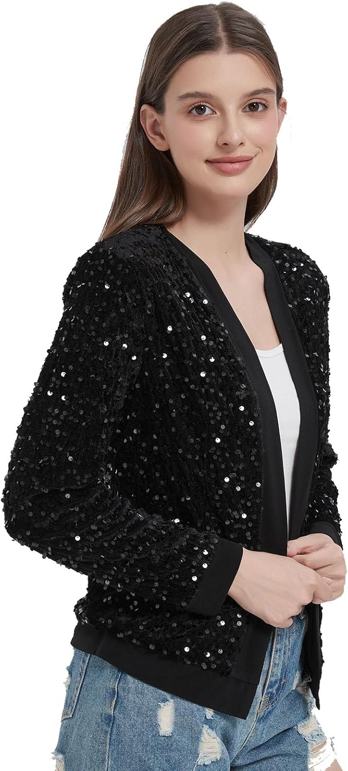 Women's Sparkling Sequin Jacket Sparkly Blazer Open Front Glitter Cardigan Long Sleeve Coat for Casual Party Cocktail - Image 4