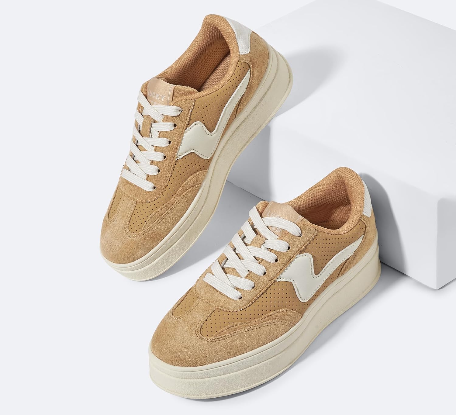 LUCKY STEP Women's Platform Fashion Sneakers Thick Sole Suede Faux Leather Classic Rubber Gum Sole Low Top Casual Walking Shoes - Image 5