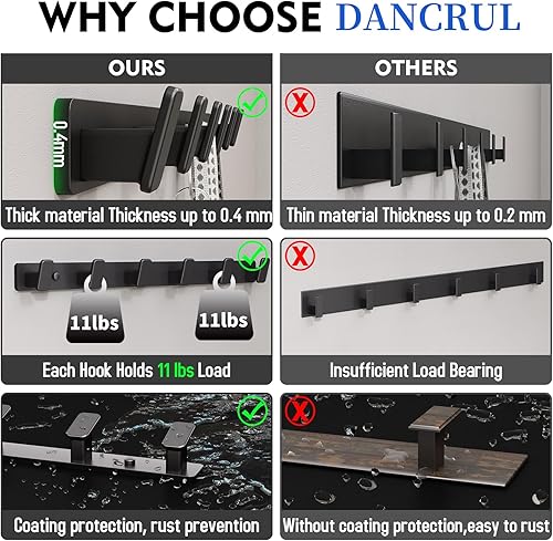 Miniatura 8 de Perchero de Pared para Abrigos con Soporte de Pared - Perchero Negro con 6 Ganchos, Ganchos de Pared para Colgar Sombrero, Llave, Bolso, Toalla,