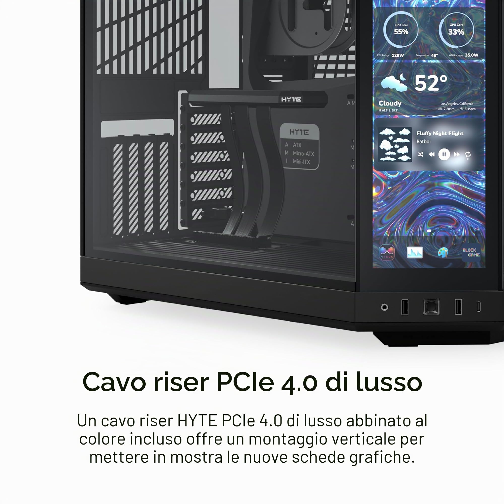 HYTE Y70 Touch Infinite Dual Chamber ATX Mid Tower - Custodia estetica moderna con touchscreen LCD 2,5K integrato, colore: Nero