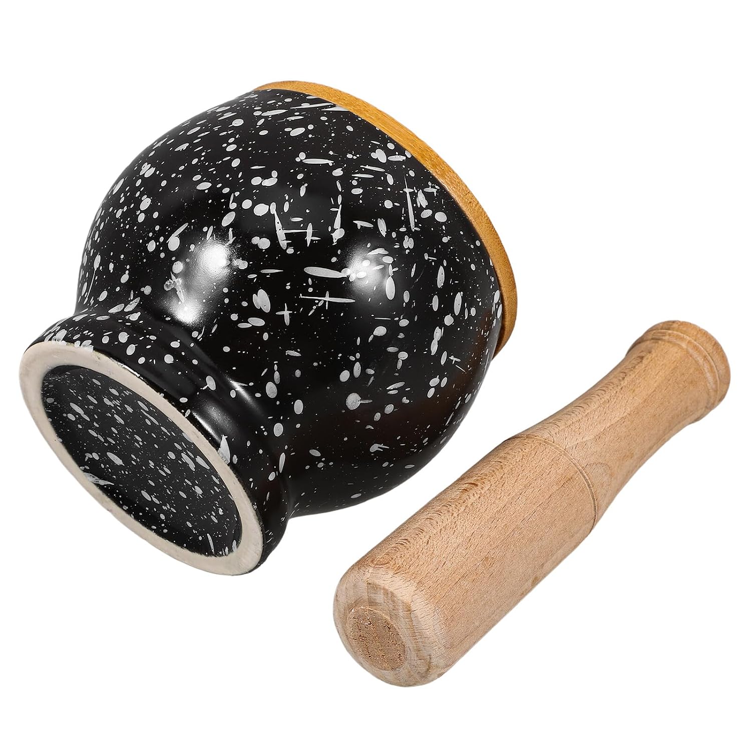 Ceramic Garlic Crush Pot and Pestle Set with Lid, Stone-Texture Medicine Grinder Bowl for Household Kitchen and Traditional Herb Crushing, Multi-use Spice and Pills Mortar