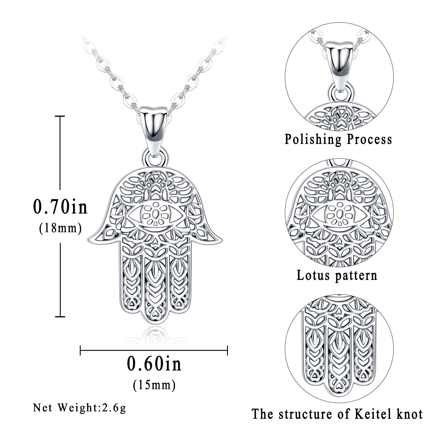Fatimas Hand Kette 925 Sterling Silber Hand der Bösen Augen Anhänger Damen Halsketten Amulett Schmuck, Geschenke für Mamas Freundin Mädchen