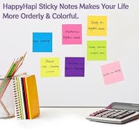 Vista 6 de HappyHapi 36 blocs de notas adhesivas de 3 x 3 pulgadas, 80 hojas/bloc, 8 blocs de notas autoadhesivas de colores brillantes, notas adhesivas