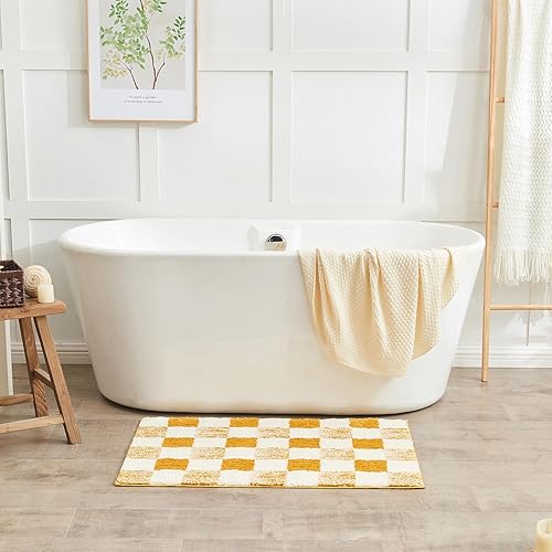 Miniatura 4 de CozeCube - Tapetes de baño a cuadros, antideslizantes, peludos, esponjosos, lavables, microfibra absorbente, estéticos, bonitos, para lavabo y